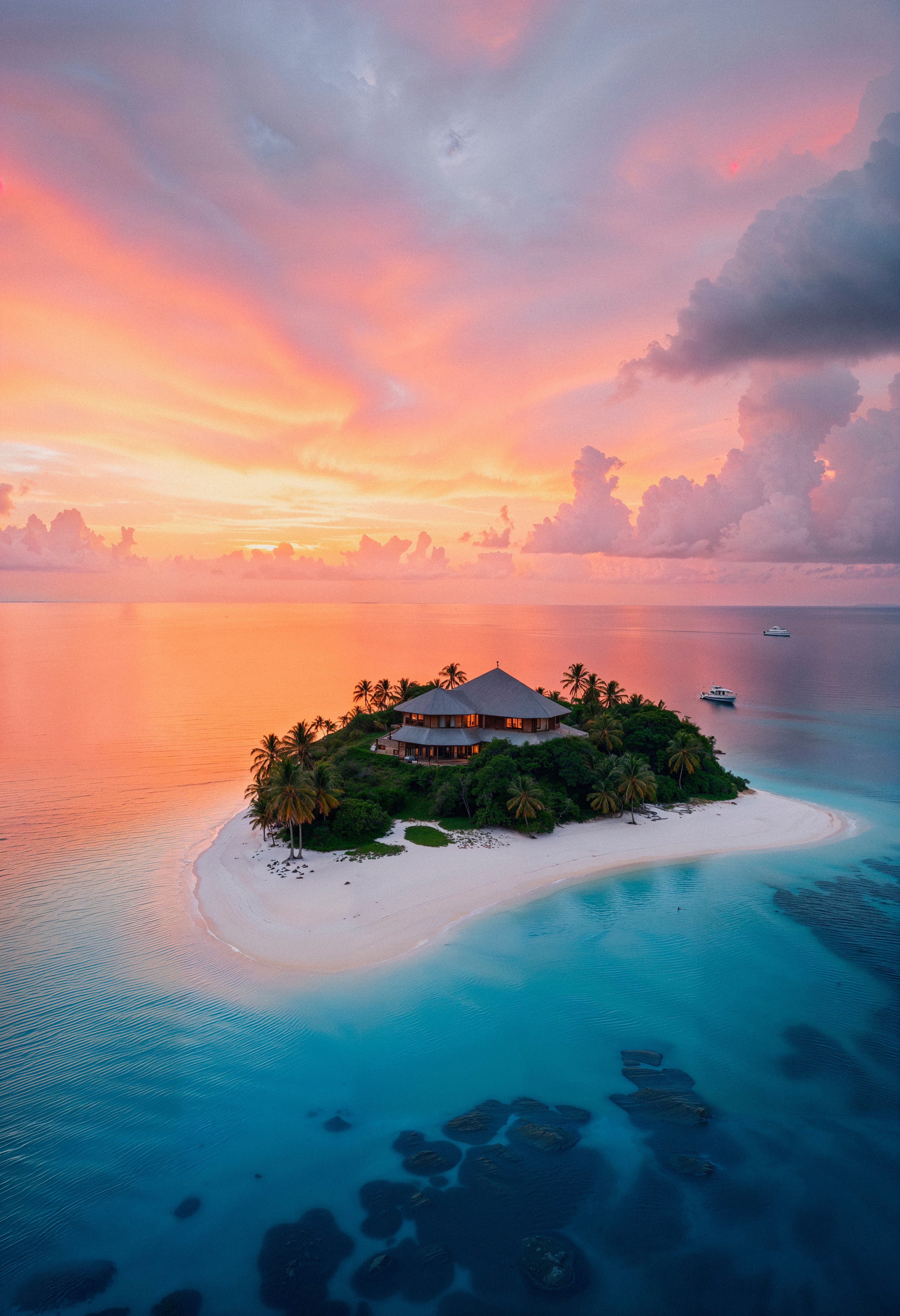 Sunset over a private Cayman island
